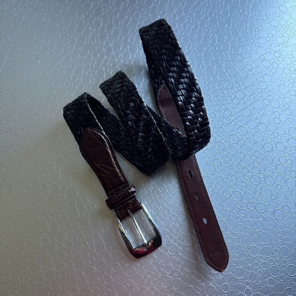 Vintage Brighton Leather Belt Brown Espresso Woven Basketweave P4100 - Size 36